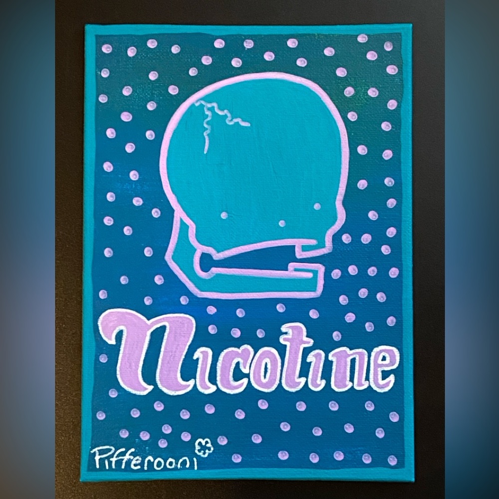 Original NICOTINE polka dot cute skull canvas painting